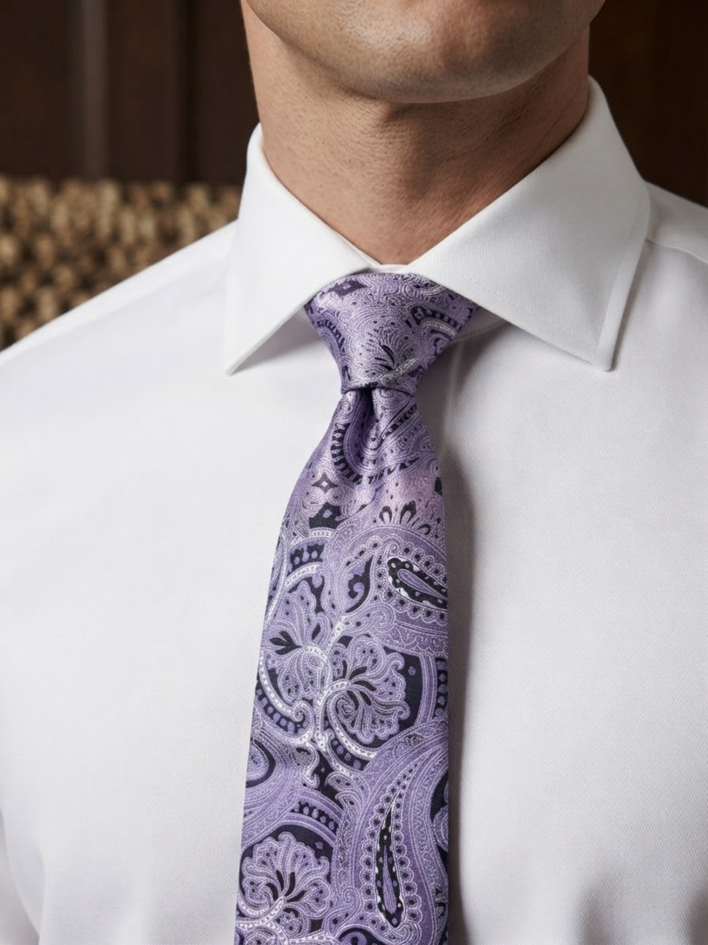 BRIONI Silk Lavender Paisley Neck Tie
